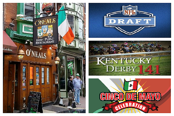 O'Neals Pub in Philadelphia Celebrating the NFL Draft, Kentucky Derby and Cinco de Mayo