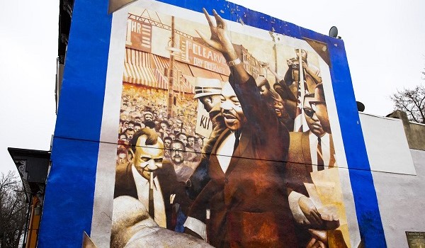 Martin Luther King mural "MLK on Lancaster Avenue" by Cliff Eubanks
