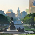 George Washington overlooking Ben Franklin Parkway